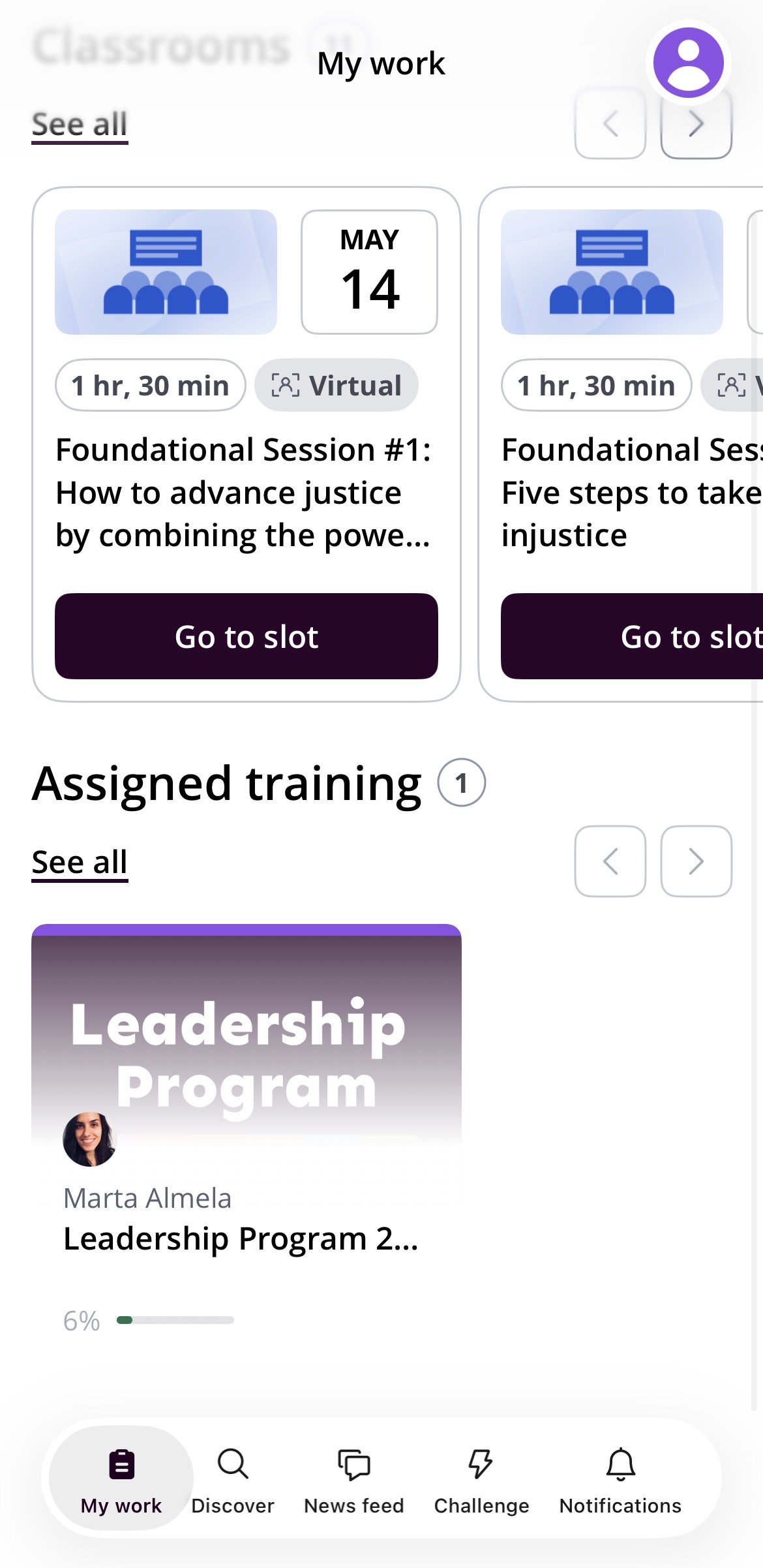 Assigned Training Section on the Academy App