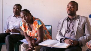 Exchange participants during an interview with paralegals at the Ntsu advice office and the president of ACAOSA, the national paralegal body in South Africa