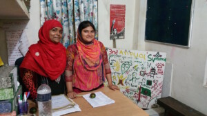 Two empowered young paralegals, Nahid Parvin (Left) and Shabnaj Akter (Right), working with Namati's Citizenship Program advocating on behalf of their deeply marginalized community in Geneva Camp, Dhaka.