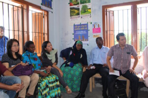 Interview with a BNWLA paralegal in her office after a client consultation in the local government building in Rajshahi with Myo Su, Wigayi, Thi Thi, Fatima, Jovin and Zaw.