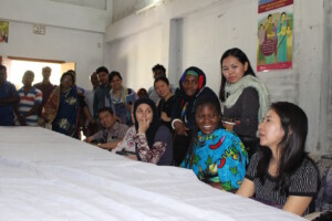 A meeting with local women's committee in Rajshahi with Zaw, Yasmine, Abigail, Fatima, Wigayi, Thi Thi and Myo Su.