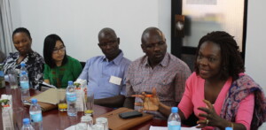Claudine Tsong, Khin Htet Wai, Hamza Mohamed, and Bernard Mosira listen to Lucia Masuka make a point during a session on Sustainable Development Goal 16.