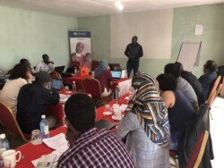 Yasah Musa (project manager of the Nubian Rights Forum) a host organization during the exchange making a presentation to the rest of the team